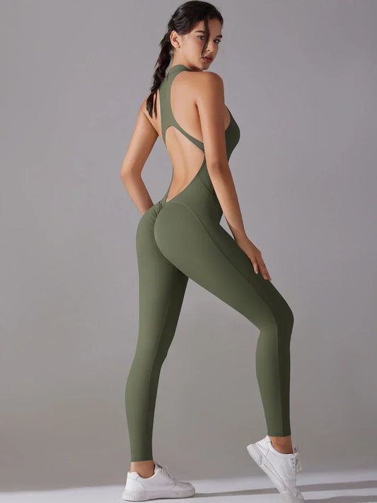 Sculpted Zip-Front Backless Jumpsuit